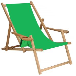 Ligbed Strandstoel Ligstoel Verstelbaar Armleuningen Beukenhout Geïmpregneerd Handgemaakt Groen