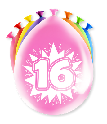 Party Ballonnen Hoera 16 jaar (8st)