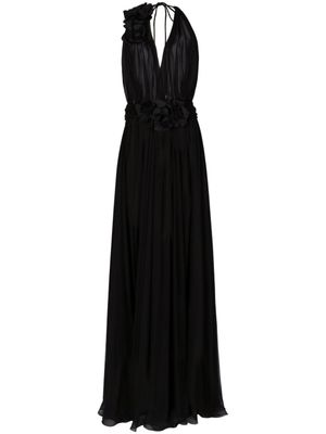 Dolce & Gabbana robe froncée en soie à fleurs - Noir