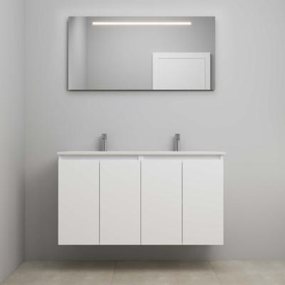 On-Line Badkamermeubelset - 120 cm - Voorgemonteerd - Greeploos 4 Deuren - Porseleinen Wastafel - 2 Kraangaten - Spiegel met LED-Verlichting - Hoogglans Wit