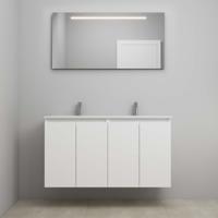 On-Line Badkamermeubelset - 120 cm - Voorgemonteerd - Greeploos 4 Deuren - Porseleinen Wastafel - 2 Kraangaten - Spiegel met LED-Verlichting - Hoogglans Wit