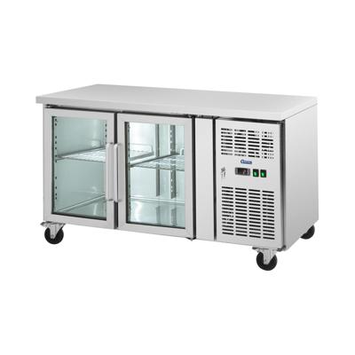 Koeltafel op wielen - 280 l - 2 glazen deuren - 136 x 70 cm - Klasse B - RVS - Royal Catering