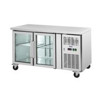 Koeltafel op wielen - 280 l - 2 glazen deuren - 136 x 70 cm - Klasse B - RVS - Royal Catering