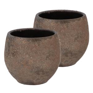 DK Design Bloempot rond model Maya - 2x - roestbruin - D16 x H18 cm - rustiek