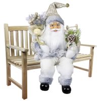 Kerstman beeld - H45 cm - wit - zittend - kerstpop   -