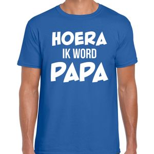 Hoera ik word papa t-shirt blauw voor heren - papa te be cadeau shirt