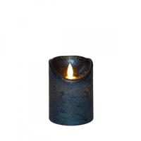 Stompkaars rustiek wax bewegende vlam 10x7,5 cm metallic blauw - Annas collection