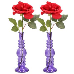 Bloemenvaas Florence - 2x - voor kleine stelen/boeketten - paars glas - helder - D8,5 x H23 cm