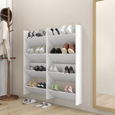 Wandschoenenkasten 4 st 60x18x60 cm bewerkt hout wit