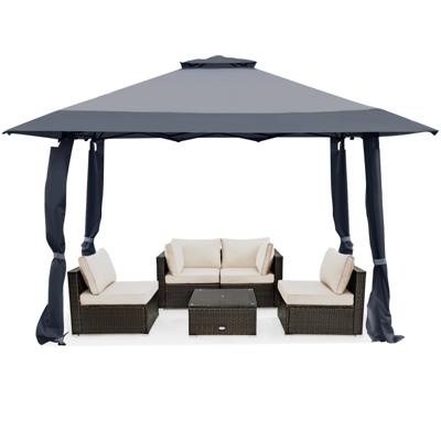 4 m x 4 m Gazebo met Dubbel Dak Oxford Doek en Metaal Tuinhuisje Grijs