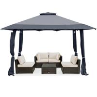 4 m x 4 m Gazebo met Dubbel Dak Oxford Doek en Metaal Tuinhuisje Grijs