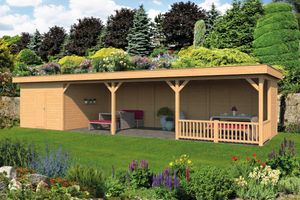 Lariks/Douglas Overkapping Oslo XL type 10 1303x430 cm- Plat dak- Onbehandeld lariks Douglas hout- Tuindeco