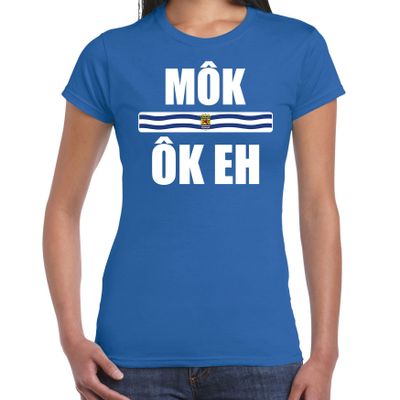 Mok ok eh met vlag Zeeland t-shirts Zeeuws dialect blauw voor dames Mok ok eh met vlag Zeeland t-shirts Zeeuws dialect blauw voor dames