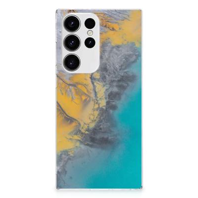 Samsung Galaxy S23 Ultra | TPU | Siliconen hoesje | Marble Blue Gold