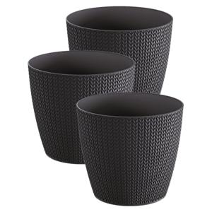 Plantenpot voor buiten - Set van 3x stuks - antraciet - kunststof - D26 x H23 cm - Stijlvol