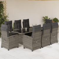 9-delige Tuinset met kussens poly rattan grijs