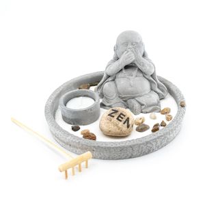 Mini Zen Tuin Japans Rond met Lachende Boeddha (8 cm)