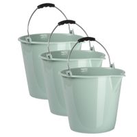 3x stuks huishoud schoonmaak emmers kunststof mintgroen 9 liter inhoud 30 x 26 cm