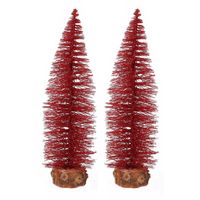 2x stuks kerstboompjes op stam 35 cm rood