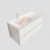 Badkamermeubel BWS Valencia Carrara Mat 100 cm Solid Surface Wastafel Links (1 kraangat, 2 lades) - thumbnail