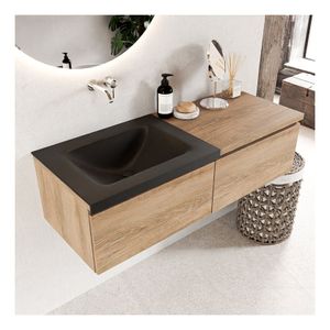 Mondiaz Bukla 120cm badmeubel met module 60 kleur washed oak 2 lades met wastafel links zonder kraangat kleur urban