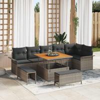 Tuinbankenset met kussen 9 pcs Grijs poly rattan