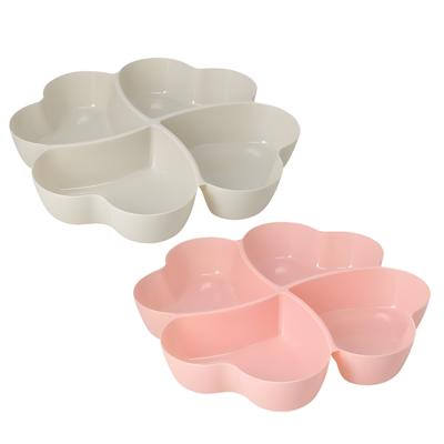 Snackschaal / serveerschaal bloem - set 2x - met vakverdeling - wit / roze - kunststof - D32 cm