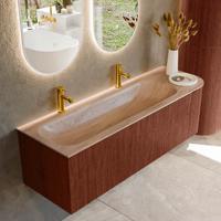 Badmeubel Mondiaz Kurve-Dlux | 145 cm | Meubelkleur Ruby | Wastafelkleur Saba | Solid surface | Wasbak linker zijde spoelbak | 2 kraangaten
