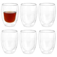 Vivalto dubbelwandige koffieglazen/theeglazen - 6x stuks - Borosilicaat glas - 326 ml