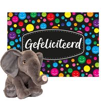 Keel toys - Cadeaukaart Gefeliciteerd met knuffeldier olifant 35 cm - thumbnail