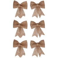 6x Kersthangers naturel strikjes van jute met glitters 13 cm