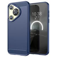 Huawei Pura 70 Geborsteld TPU Hoesje - Koolstofvezel - Blauw