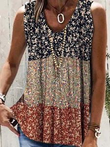 Floral Loose Casual Crew Neck Tank Top