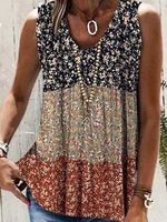 Floral Loose Casual Crew Neck Tank Top