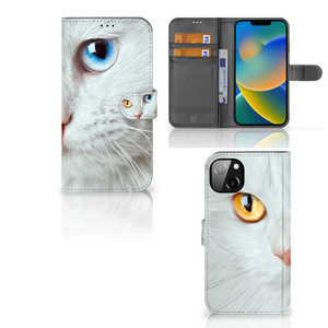 iPhone 14 Plus Telefoonhoesje met Pasjes Witte Kat