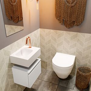 Toiletmeubel Mondiaz Andor | 40 cm | Meubelkleur Talc | Lex vrijhangend wastafel Talc Links | 1 kraangat