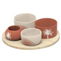 5Five Serveerplank acacia - met 4x schaaltjes terra/wit - D26 cm - tapas en saus schaaltjes - hapjes 5Five Serveerplank acacia - met 4x schaaltjes terra/wit - D26 cm - tapas en saus schaaltjes - hapjes