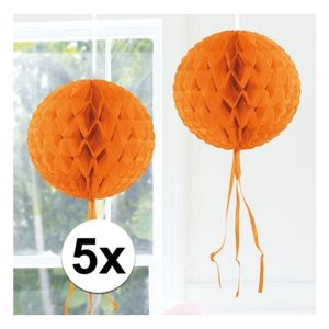 5x Oranje feestversiering decoratie bol 30