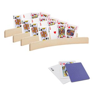 4x stuks Speelkaarthouders hout 35 cm inclusief 54 speelkaarten blauw - Speelkaarthouders
