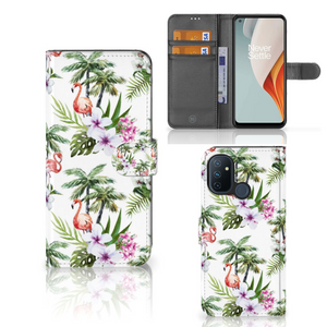 OnePlus Nord N100 Telefoonhoesje met Pasjes Flamingo Palms