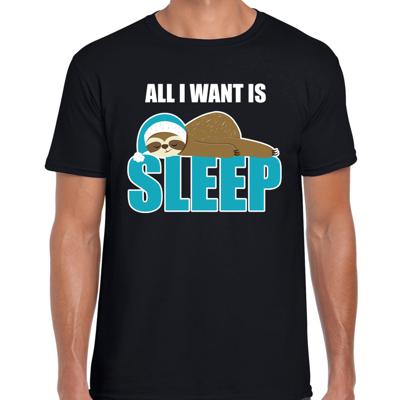Slaapshirt voor heren - All I want is sleep - pyjama - zwart - Kerst slaapshirt