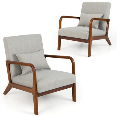 Fauteuil Woonkamer Loungestoel Gestoffeerd Moderne Accentstoel van Hout met Armleuningen Enkele Bank voor Woonkamer Slaapkamer (Grijs)