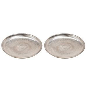 2x Woondecoratie aluminium dienbladen/plateaus zilver rond 20 cm