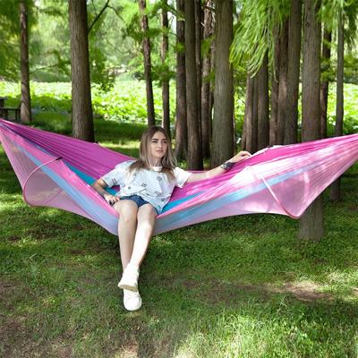 Draagbare Outdoor Camping volledige-automatische nylon parachute hangmat met klamboes grootte: 290 x 140cm (roze blauw)