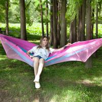 Draagbare Outdoor Camping volledige-automatische nylon parachute hangmat met klamboes grootte: 290 x 140cm (roze blauw)
