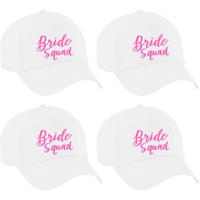 Vrijgezellenfeest pet voor dames - 4x - Bride Squad - wit - roze glitters - bruiloft/trouwen