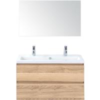 Vogue Badmeubelset 100 cm - Greeplijst in Kleur - Grey Oak - Keramische Wastafel Wit 2 Kraangaten met Spiegel