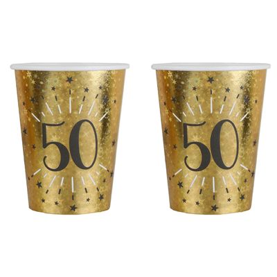 Verjaardag feest bekertjes leeftijd - 20x - 50 jaar - goud - karton - 270 ml