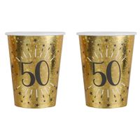 Verjaardag feest bekertjes leeftijd - 20x - 50 jaar - goud - karton - 270 ml