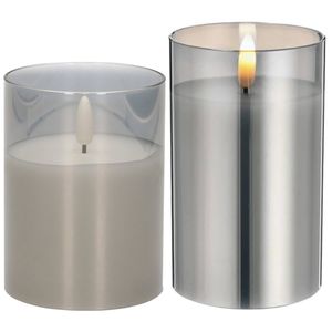 Set van 2x luxe led kaarsen in grijs glas 10 en 12.5 cm met timer - LED kaarsen